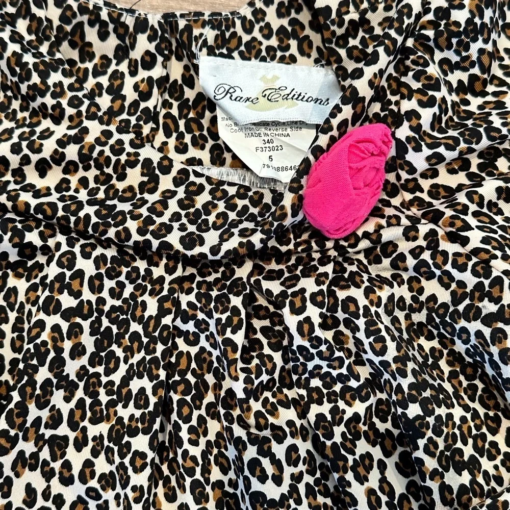 Rare Editions Girls 5T Leopard Print and Pink Ruffle Dress